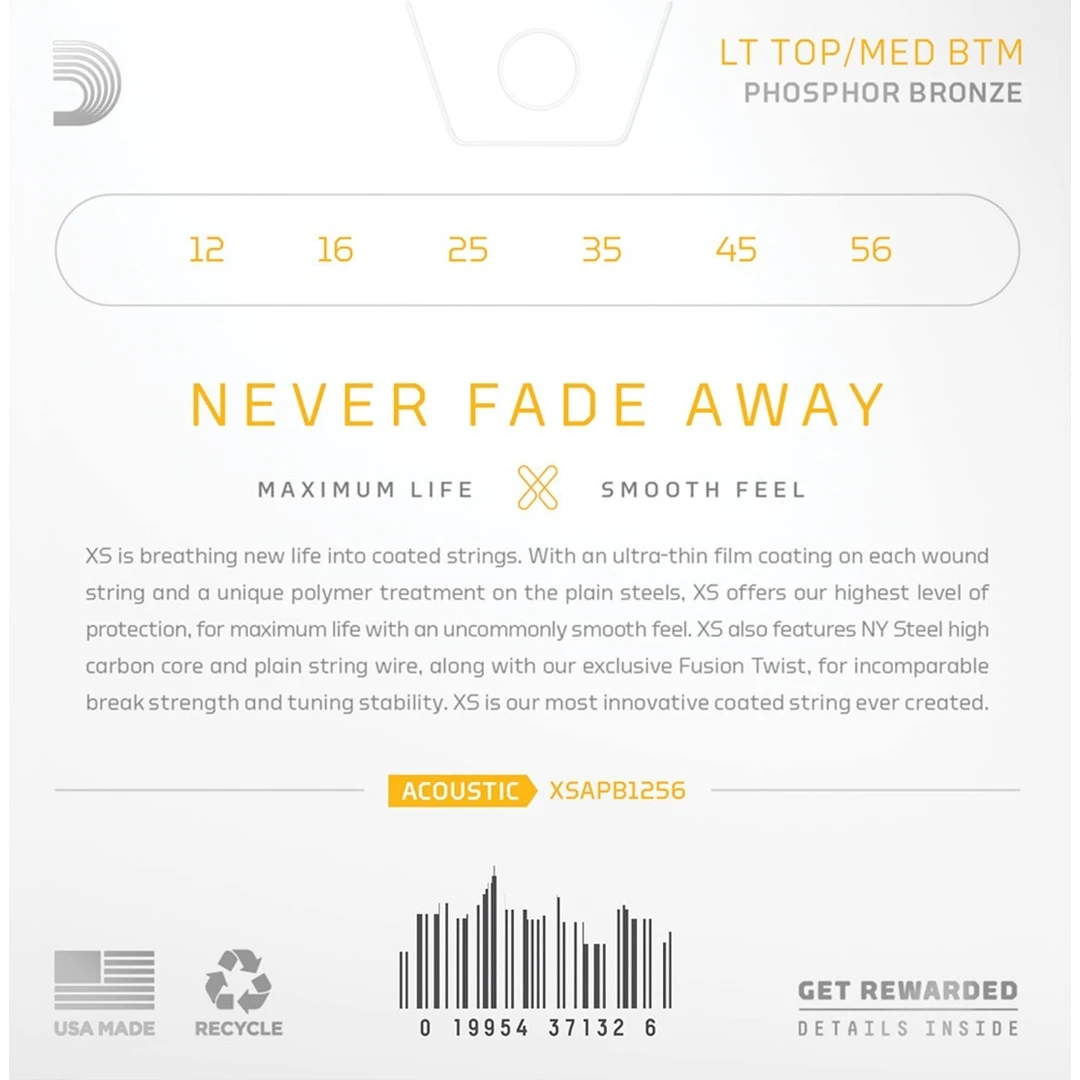 Струны для акустической гитары  D'Addario XSAPB1256 12-56