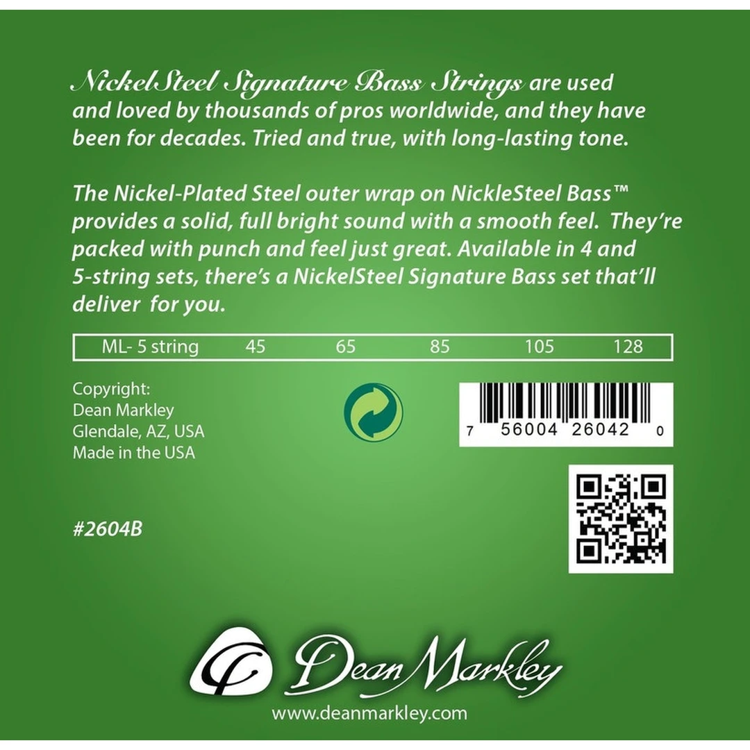 Струны для бас-гитары Dean Markley 2604B Signature Nickel Steel 45-128 5-Strings