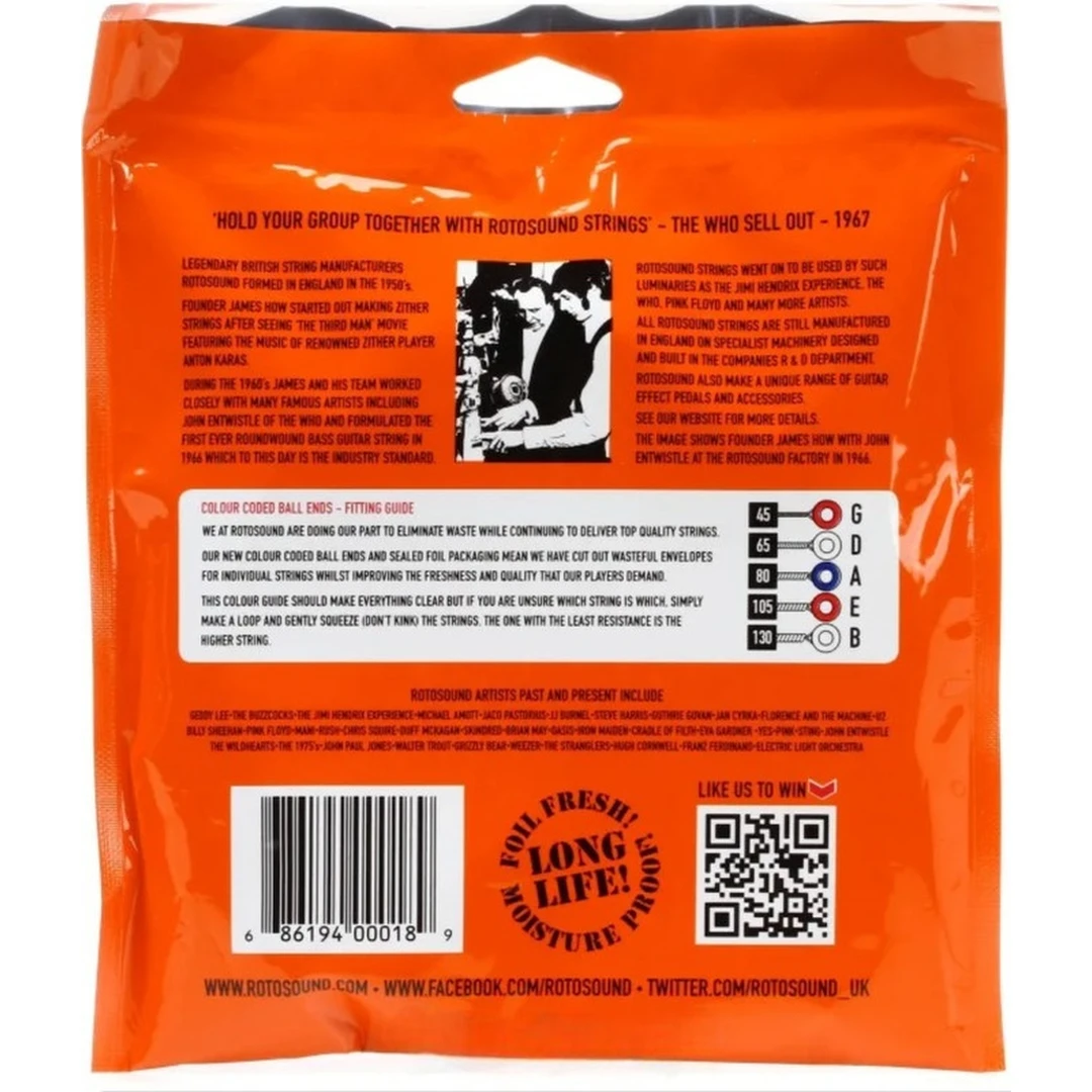 Струны для бас-гитары Rotosound RS665LD Bass Strings Stainless Steel 45-130