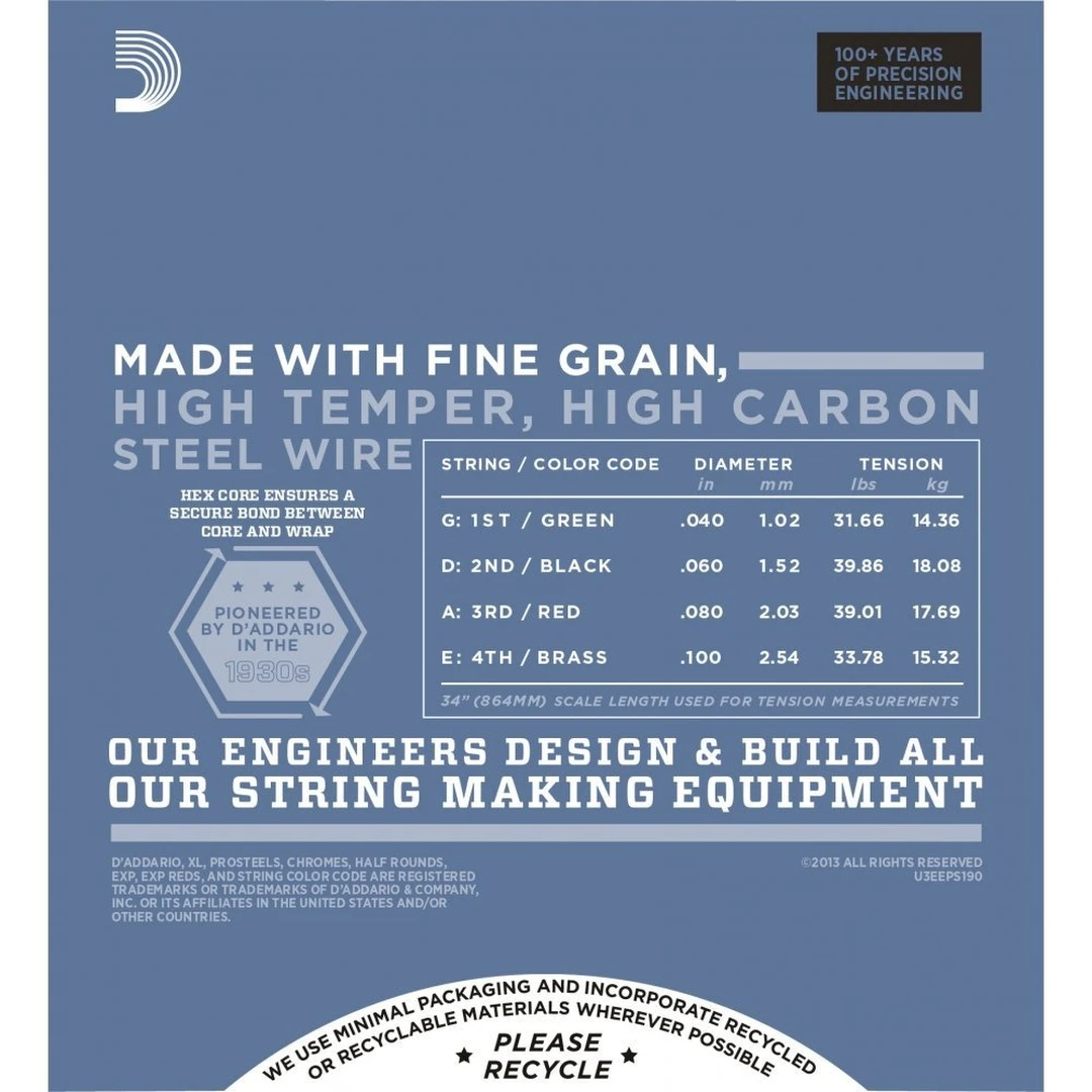 Струны для бас-гитары D'Addario EPS190 ProSteels 40-100
