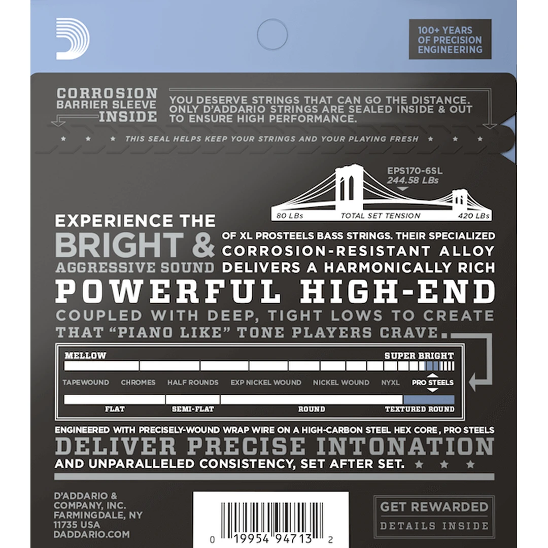 Струны для бас-гитары D'Addario EPS170-6 32-130
