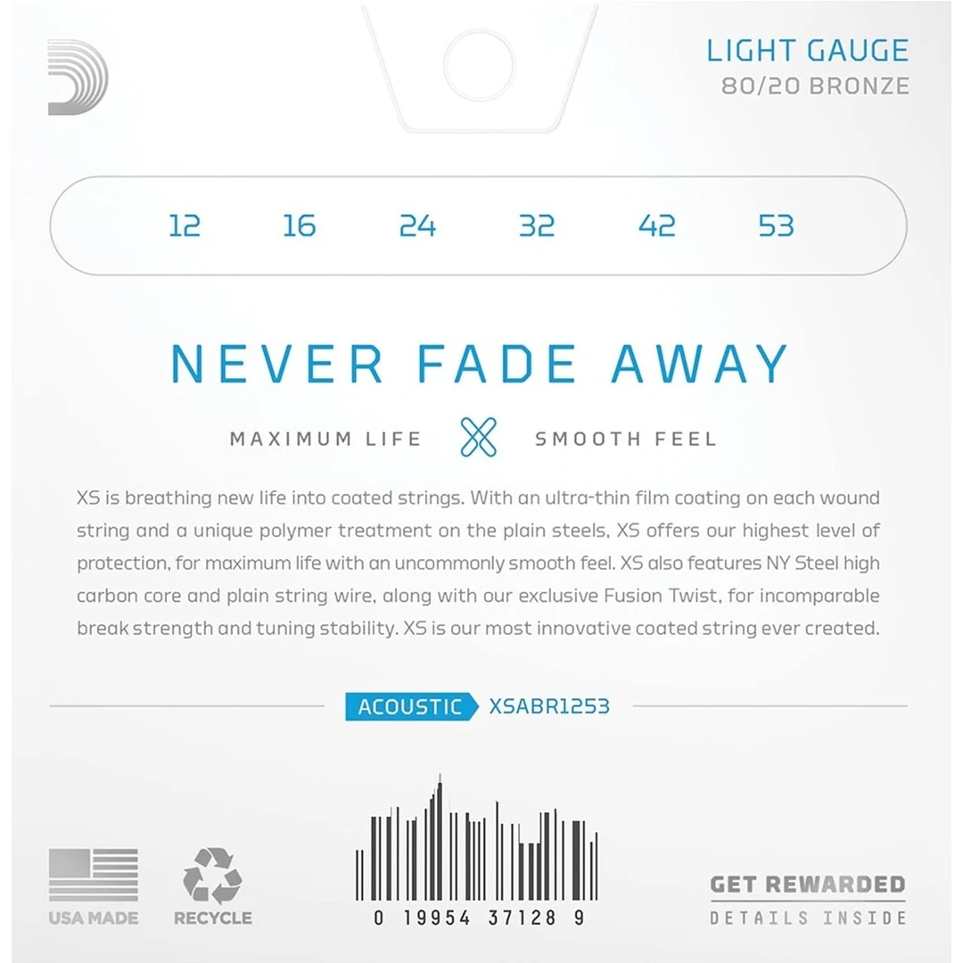 Струны для акустической гитары D'Addario XSABR1253-3P 12-53