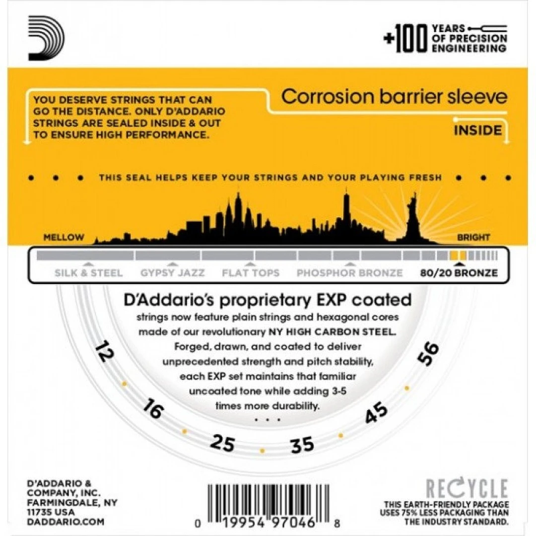 Струны для акустической гитары D'Addario EXP14 12-56