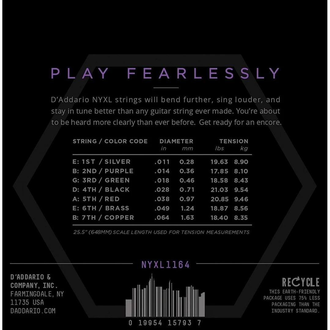 Струны для электрогитары D’Addario NYXL1164 11-64