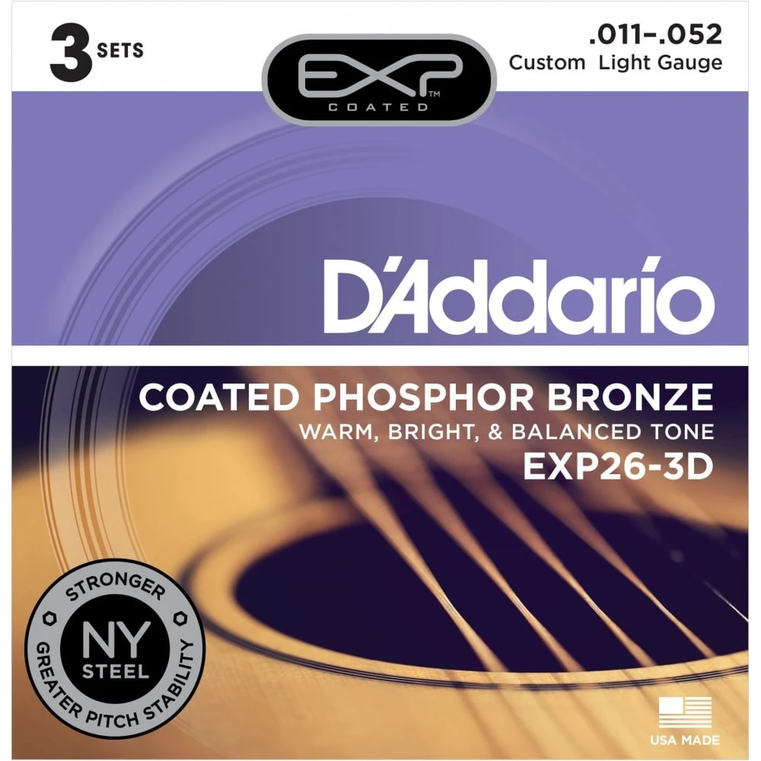 Струны для акустической гитары D’Addario EXP26-3D Coated Phosphor Bronze 11-52