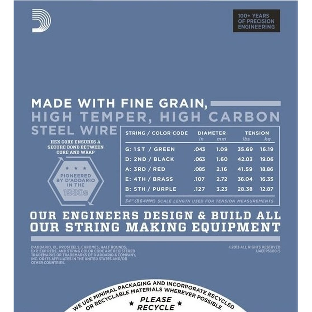 Струны для бас-гитары D'Addario EPS300-5 ProSteels 43-127