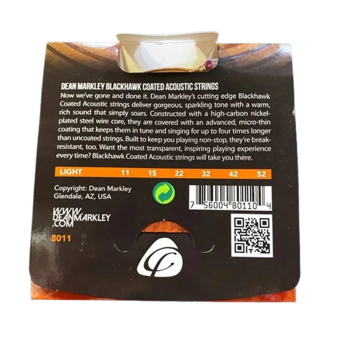 Струны для акустической гитары Dean Markley 8011 Blackhawk Pure Bronze 11-52