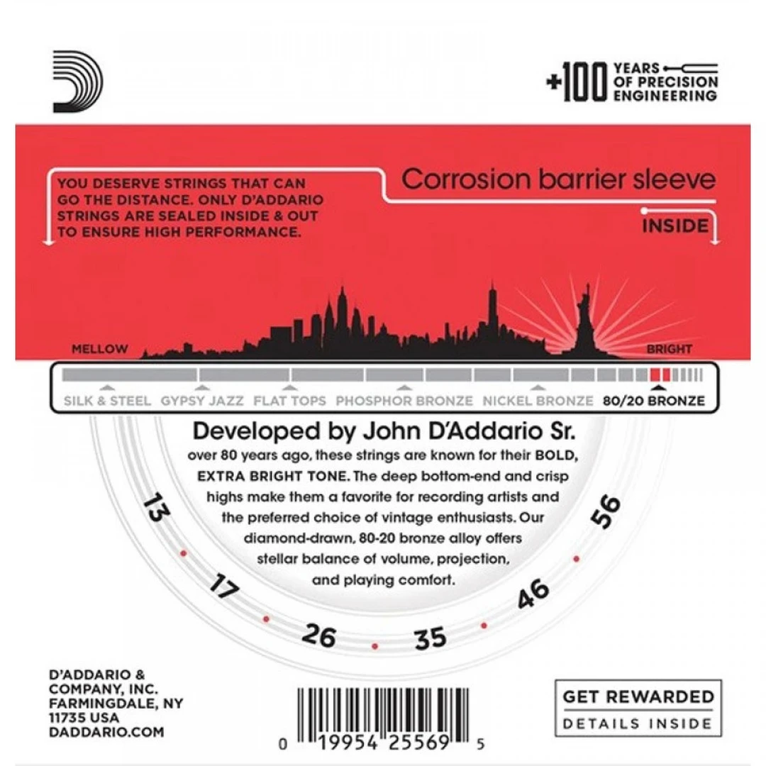 Струны для акустической гитары D'Addario EJ12-3D 13-56