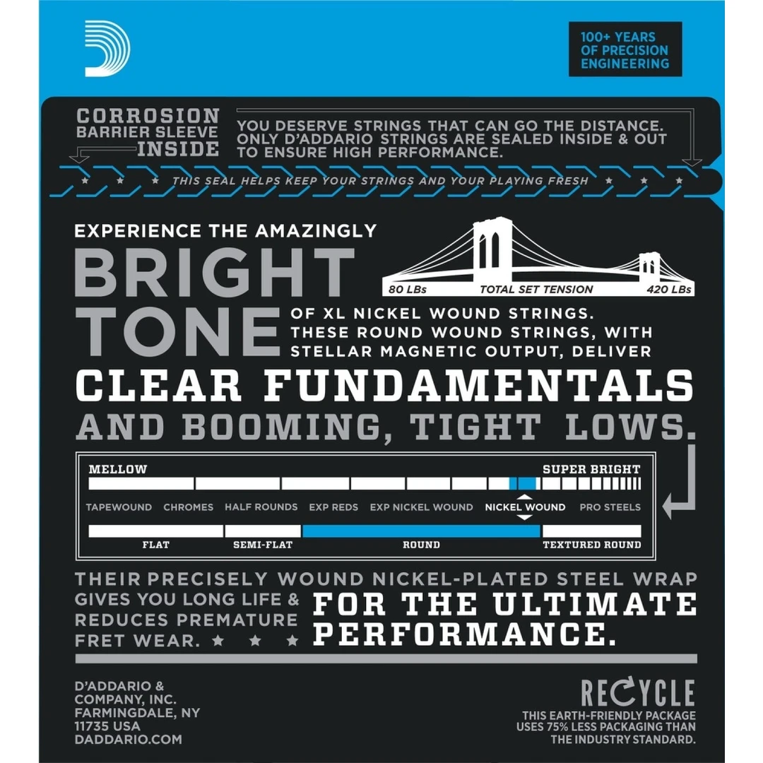 Струны для бас гитар D'Addario EXL170-5 45-130 5-String