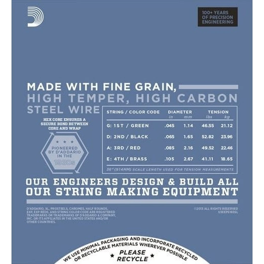 Струны для бас-гитары D'Addario EPS165SL ProSteels 45-105