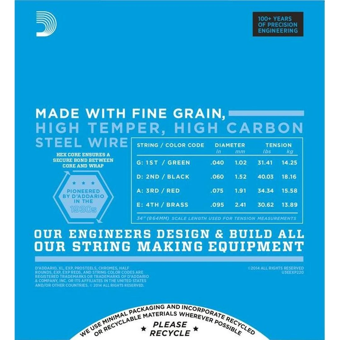 Струны для бас-гитары D'Addario EXP220 Coated Nickel 40-95