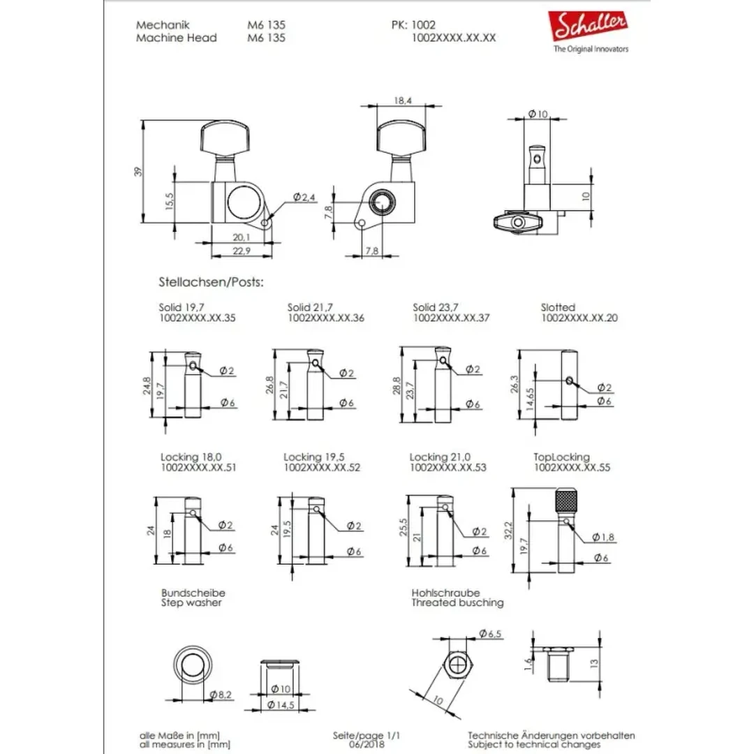 Колки Schaller M6 135 10020220.01.50